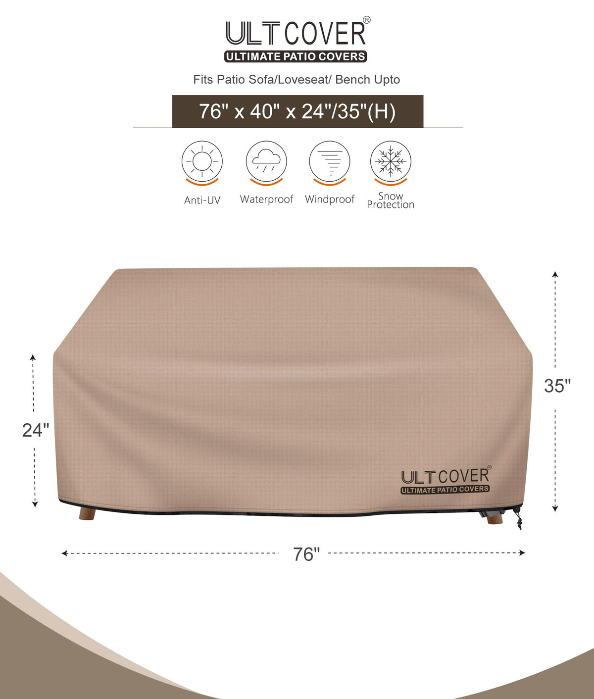 ULTCOVER patio bench cover shields against rain, wind, and debris