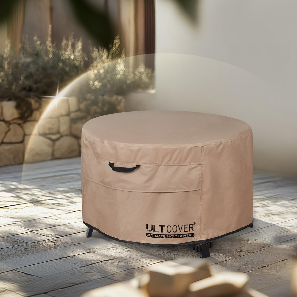 ULTCOVER round 36-inch cover resists dust and leaves for a cleaner outdoor space.