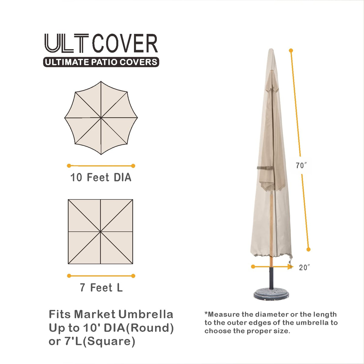 ULTCOVER 10 ft round fit keeps large market umbrellas protected.