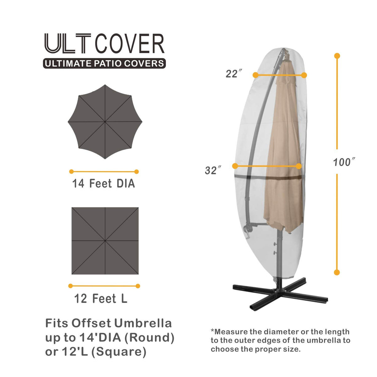 ULTCOVER patio parasol cover fits 12–14 ft offset umbrellas securely.