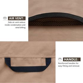 Plastic clips and elastic drawcord secure ULTCOVER around legs during strong winds