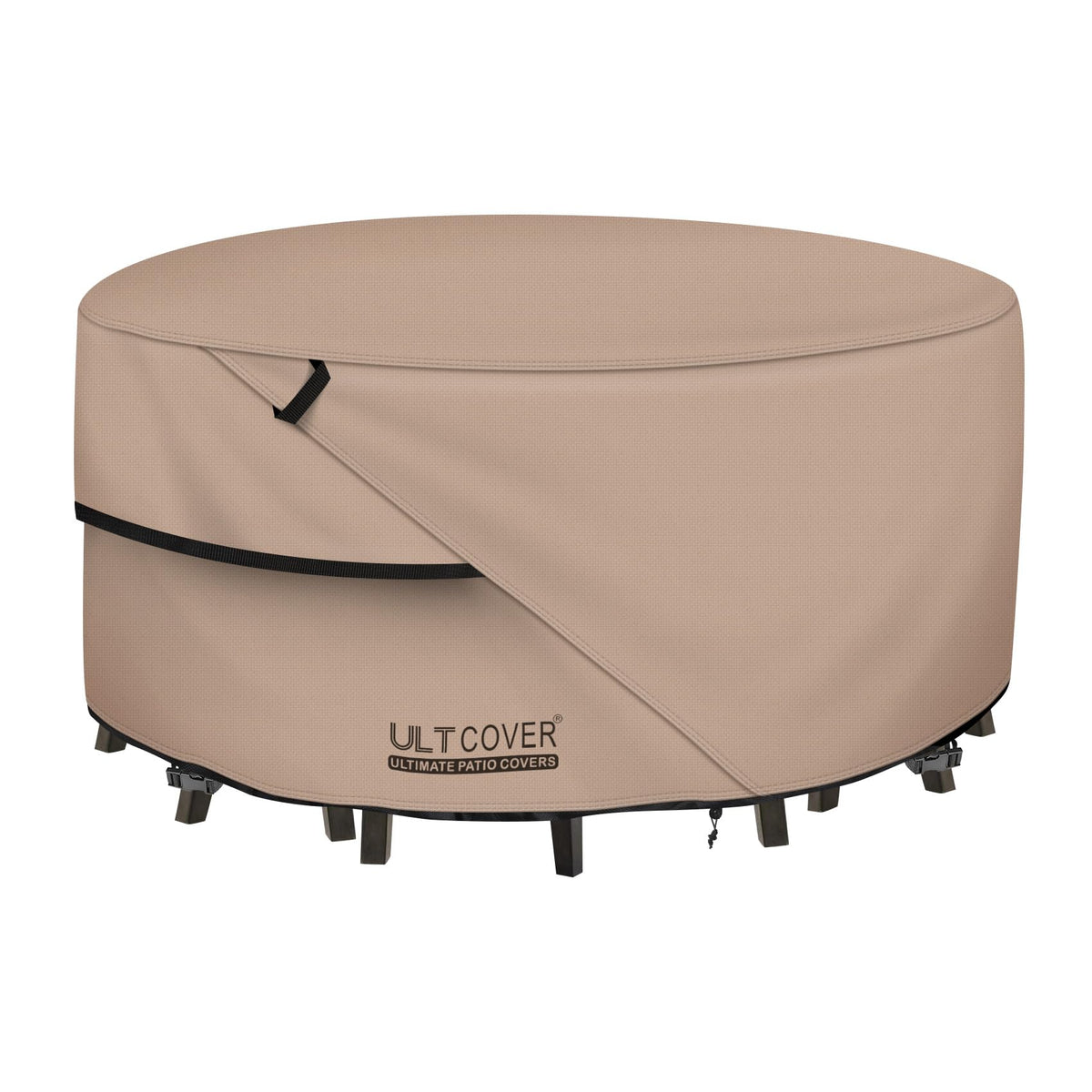 ULTCOVER round table and chair cover protects a 60-inch set from rain and sun.