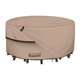 ULTCOVER round table and chair cover protects a 60-inch set from rain and sun.