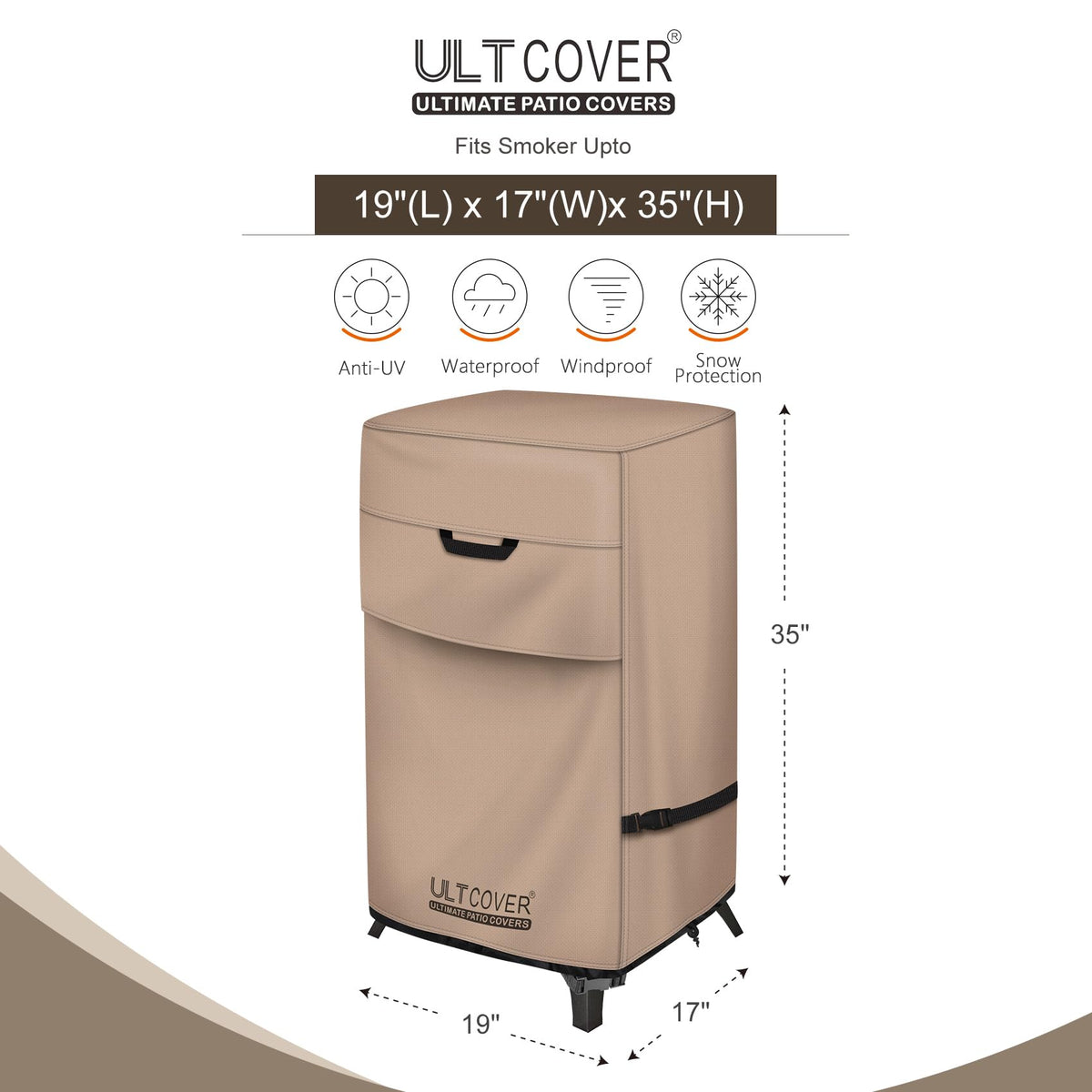 ULTCOVER vertical smoker cover side vent detail maintains airflow and dryness