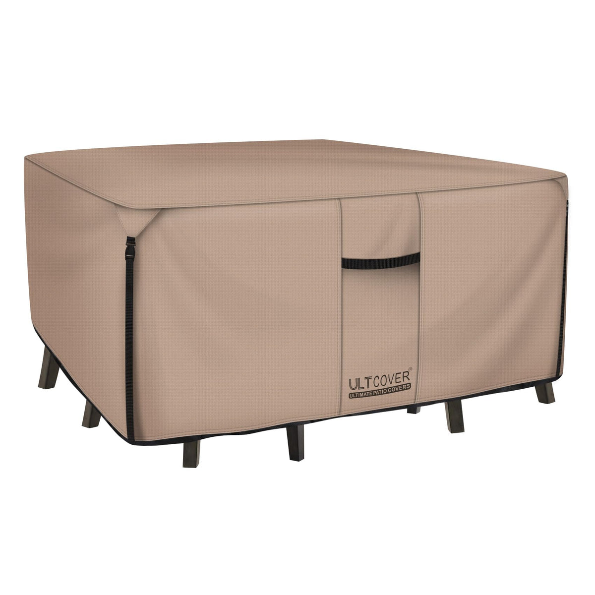 ULTCOVER square table cover shields a 54-inch table from rain and sun.