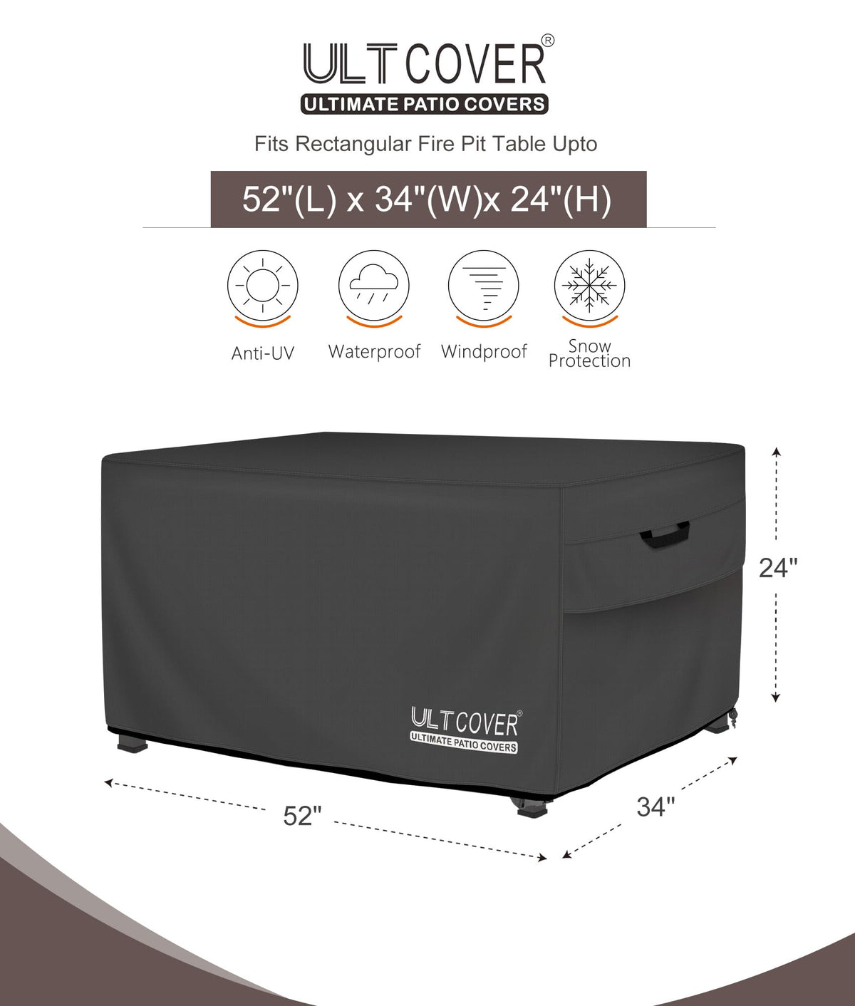 ULTCOVER waterproof-600D-polyester-fabric keeps the fire pit dry during storms.