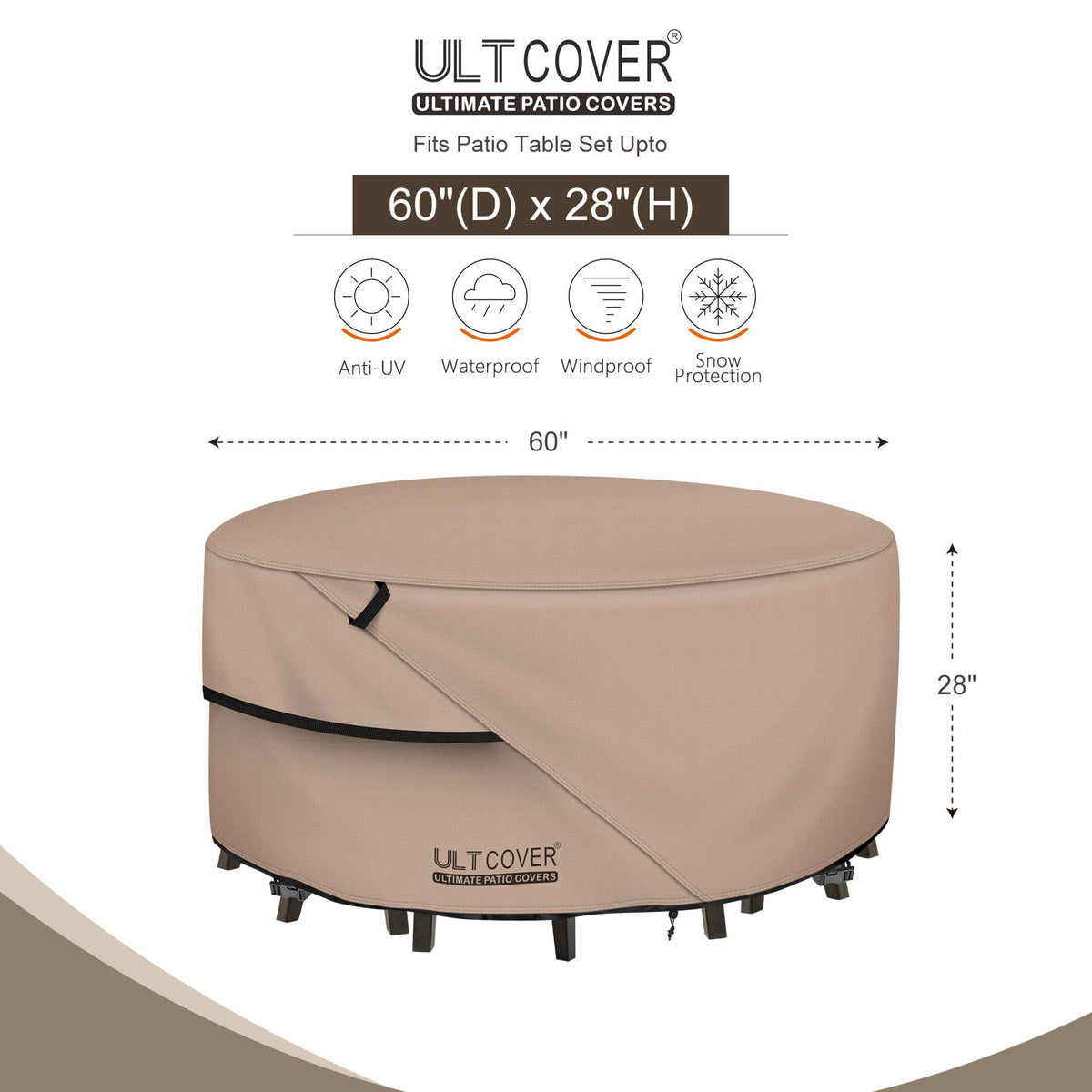 ULTCOVER waterproof 600D polyester cover keeps outdoor furniture dry during storms.