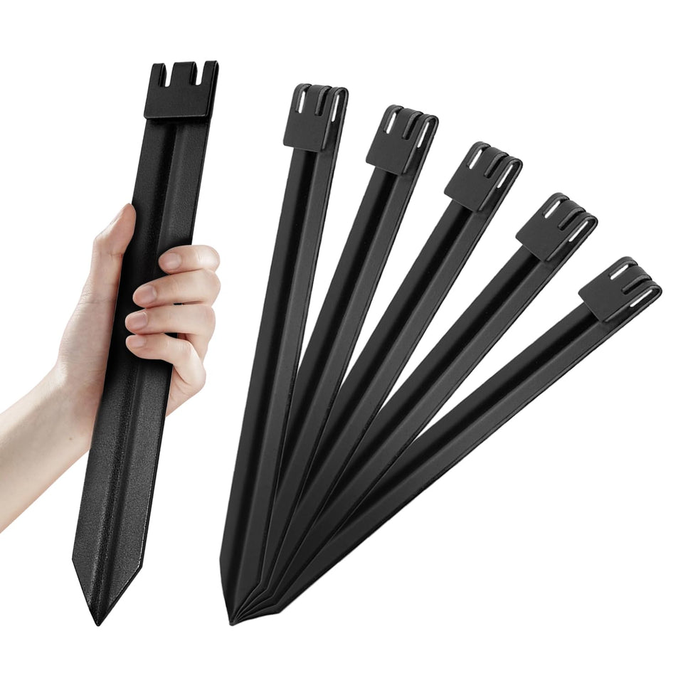 UltiTeque six black metal landscape stakes ready for quick installation along garden borders