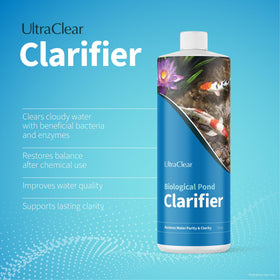 Pouring UltraClear Clarifier into a backyard pond to improve clarity.