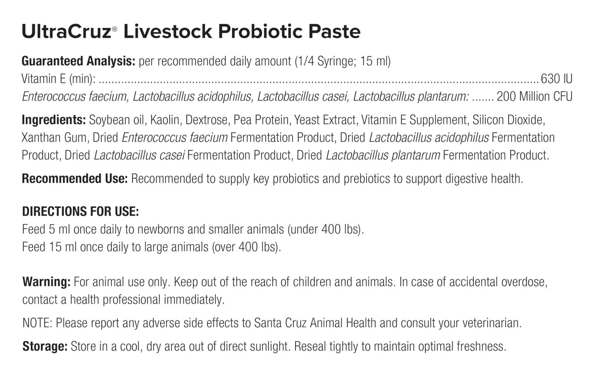 UltraCruz digestive-support paste overview suggests stress-related feeding support.