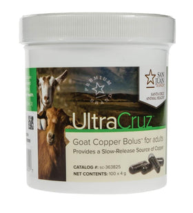 A hand holds UltraCruz Goat Copper Bolus ready for easy administration