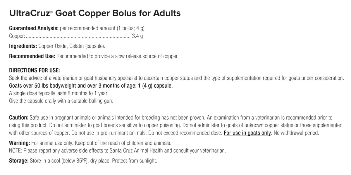 Safe storage of UltraCruz Goat Copper Bolus in a clean barn environment