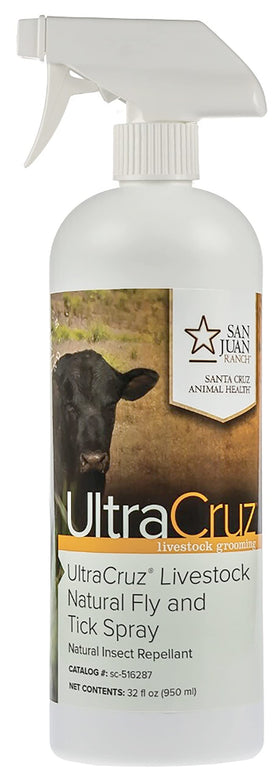 UltraCruz Livestock Natural Fly and Tick Spray bottle ready to use for insect deterrence.