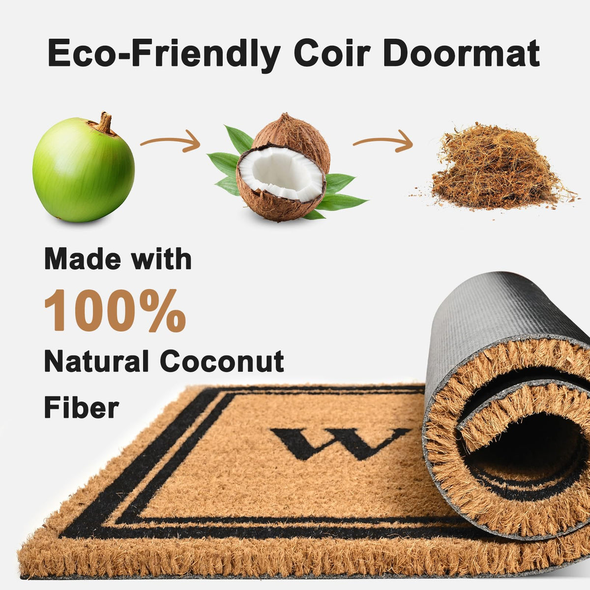 ULTSOFE coir mat measures 30 by 17 inches for versatile entryways.