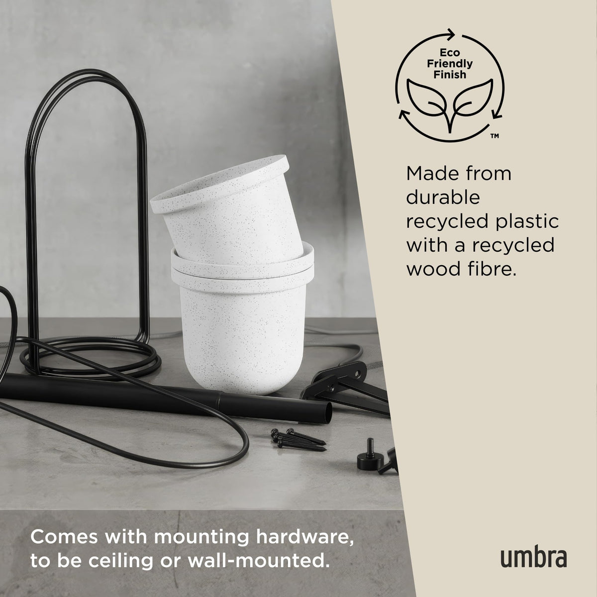 Umbra Triflora ceiling mount hardware included for flexible placement.