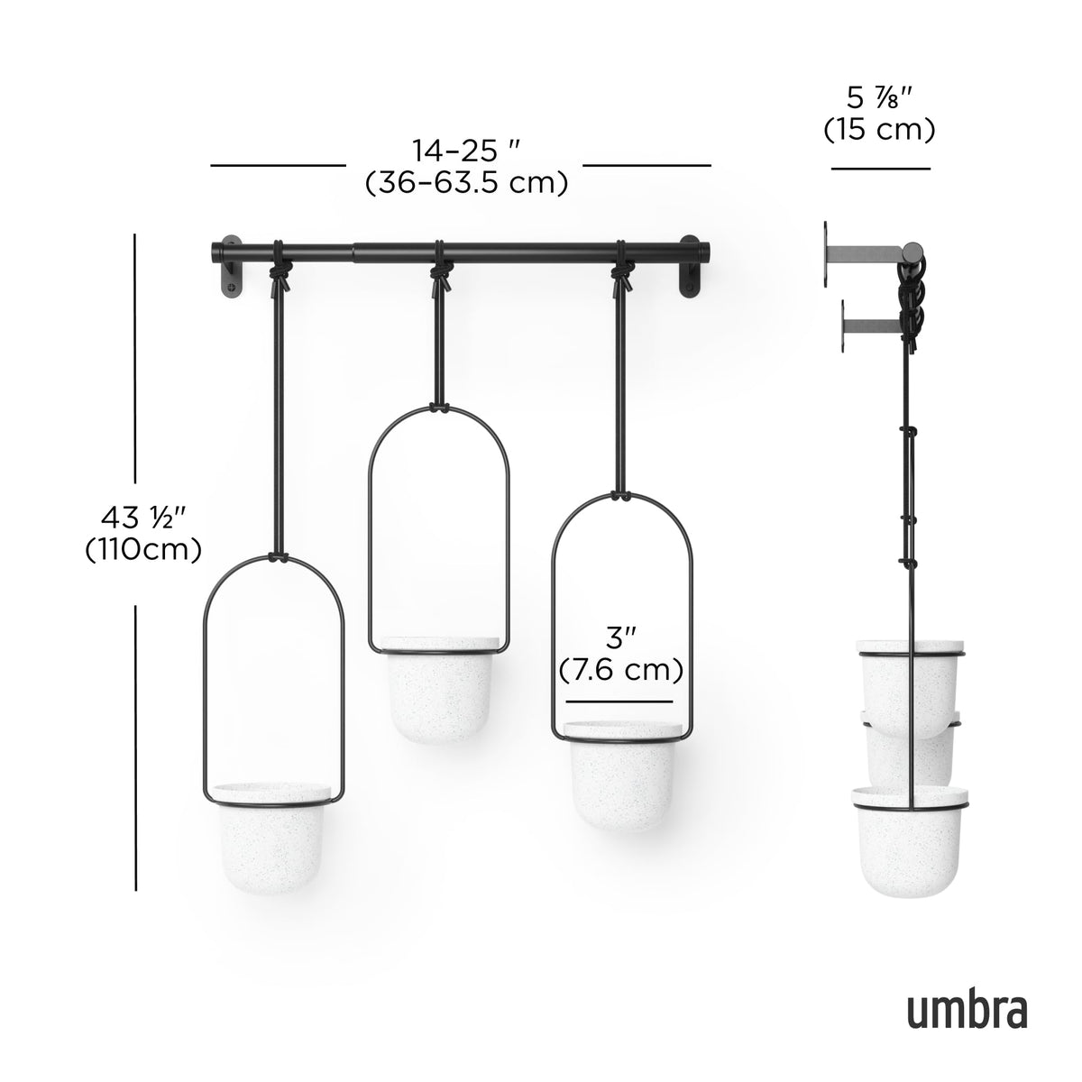 Umbra Triflora cord system adjusts along the rod for placement.
