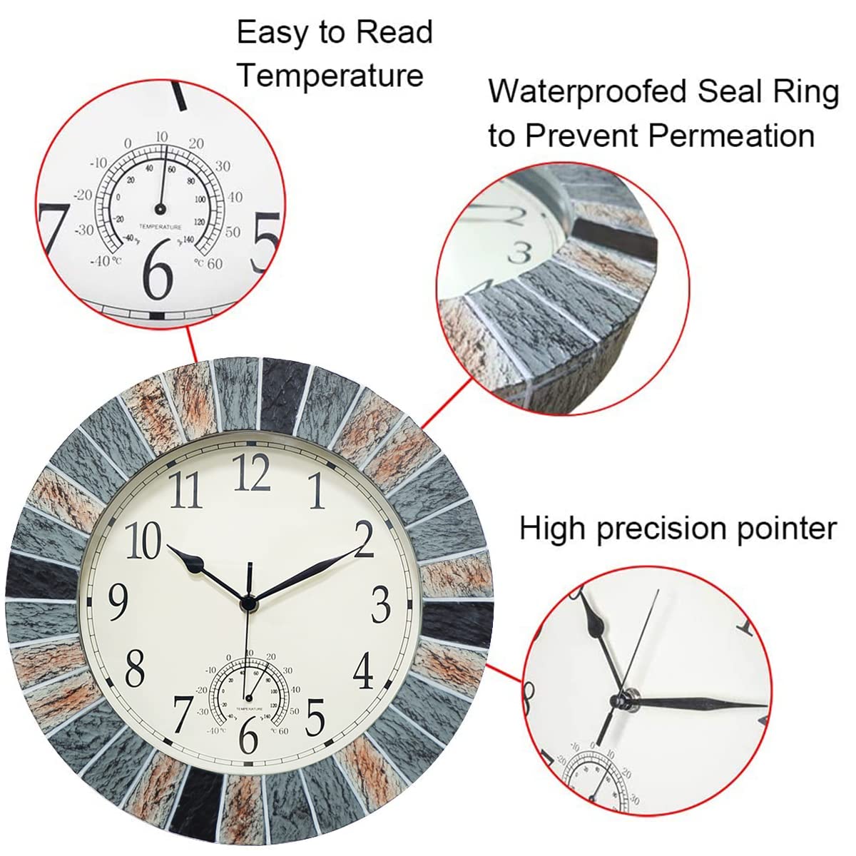 UMEXUS silent movement clock suitable for indoor and outdoor spaces