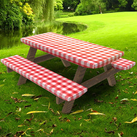 UMINEUX picnic table cover in red plaid protects a 30x72 table from spills.