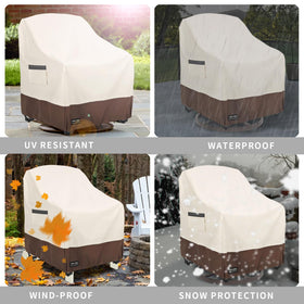 UNARK beige and brown patio chair cover blending with outdoor furniture.
