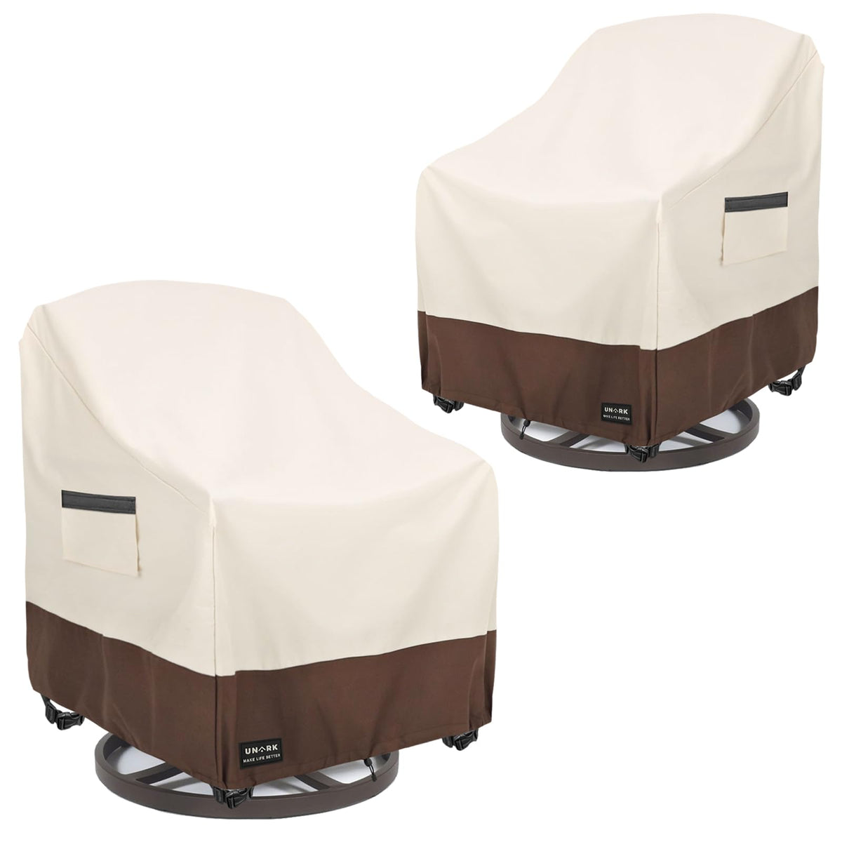 UNARK outdoor swivel chair cover front view showing full protection for a deck chair