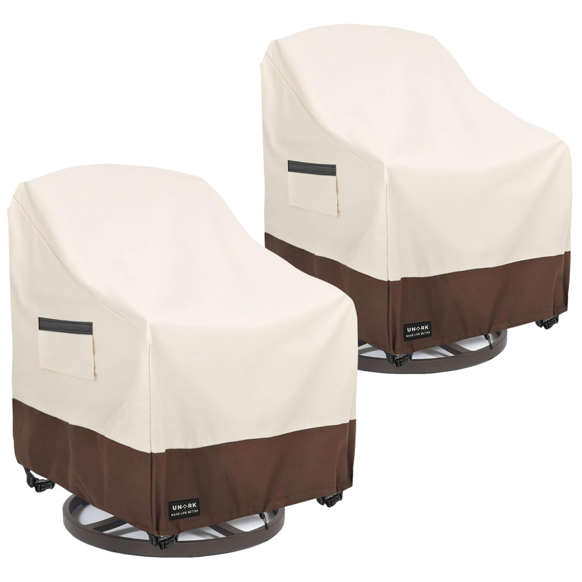 UNARK outdoor swivel chair cover waterproof 2-pack protecting patio chairs from rain and dust.