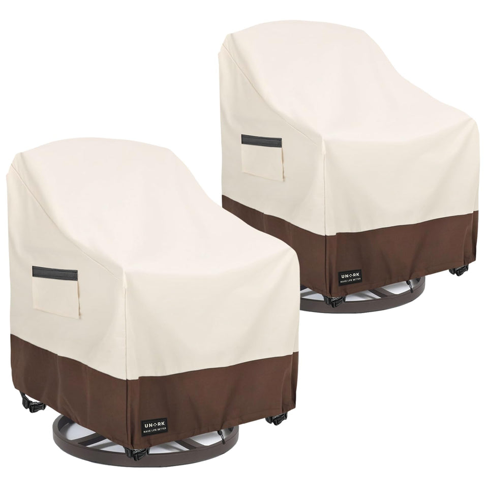 UNARK outdoor swivel chair cover waterproof 2-pack protecting patio chairs from rain and dust.