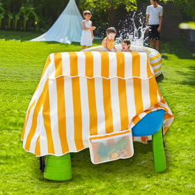 UNARK Water Table Cover attached to a water table during play for protection.