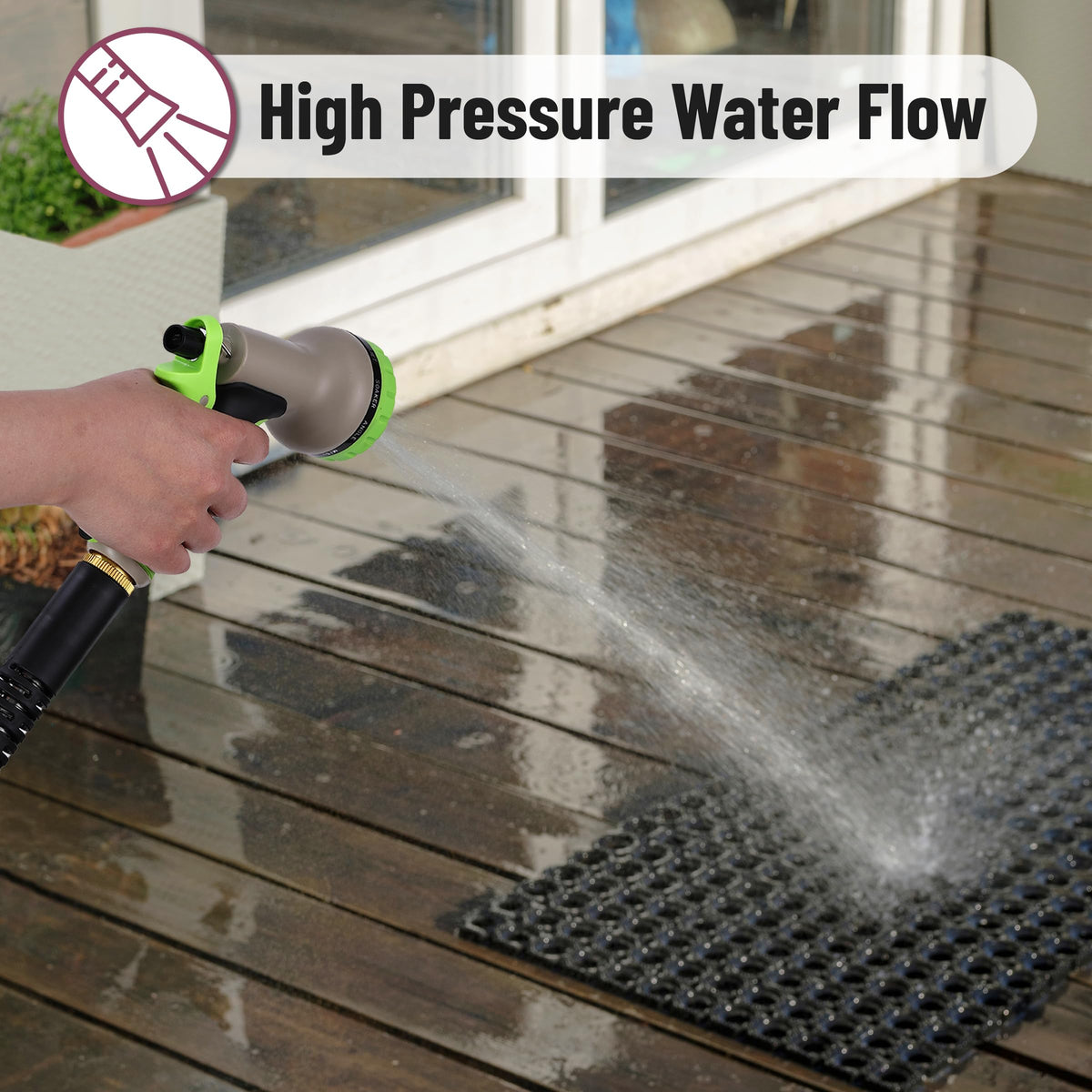 UNCO 100-foot hose extends reach across yards and driveways.