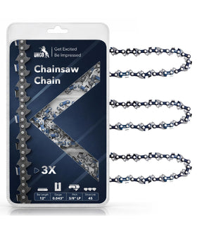 UNCO 12-inch chainsaw chain in a 3-pack for quick replacement.