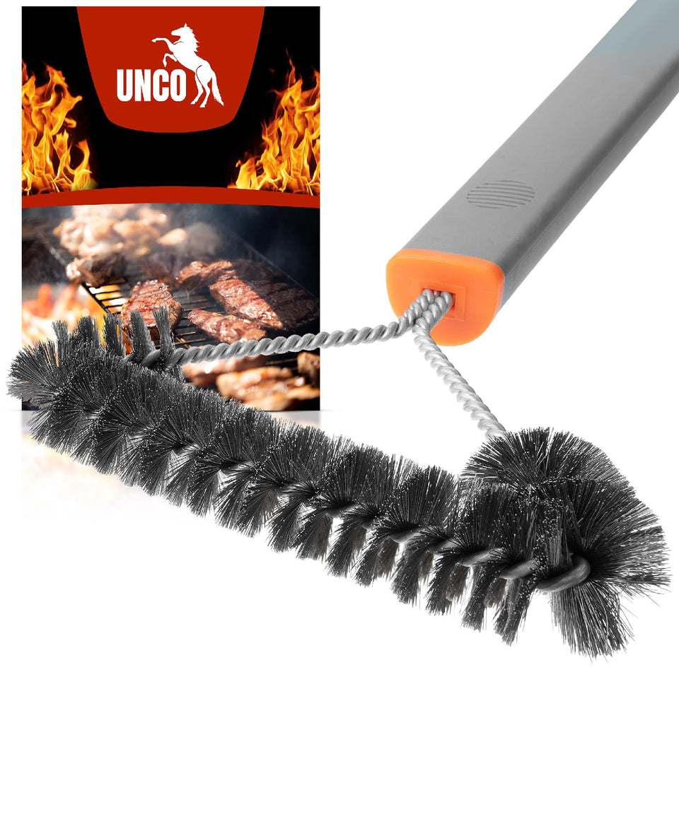 UNCO 3-Sided Grill Brush with stainless-steel bristles for thorough cleaning
