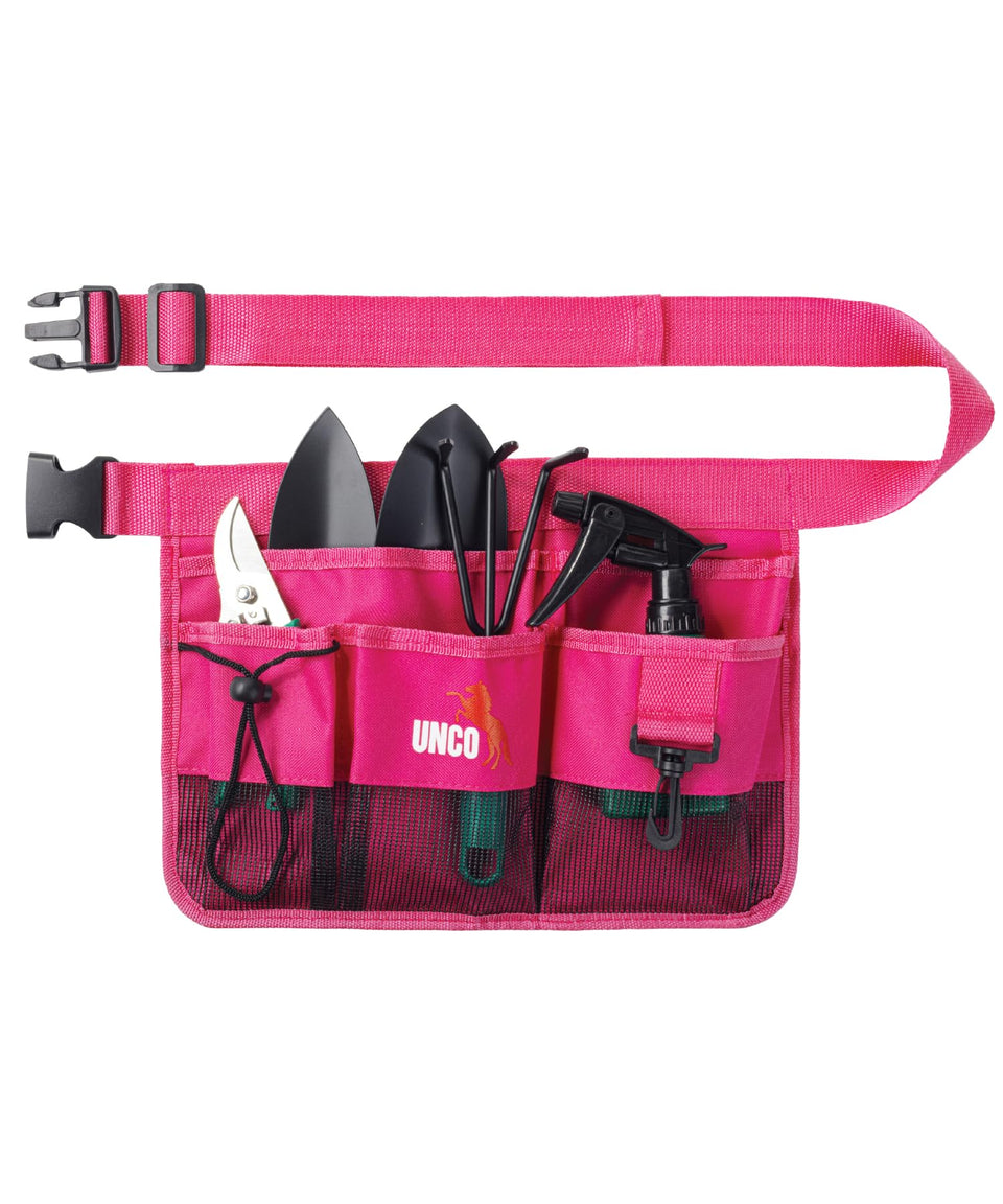 UNCO adjustable gardening belt pink seven pockets for easy tool access