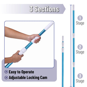UNCO attachment system supports skimmer nets, brushes, and vac heads for rapid maintenance.