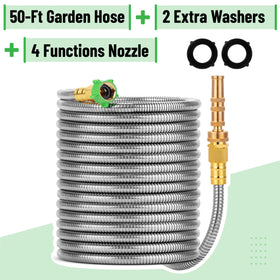 UNCO brass nozzle with four functions enables versatile watering tasks.