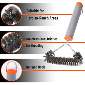 UNCO ergonomic grill brush with non-slip handle for secure cleaning