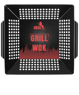 UNCO grill basket perforated design for even heat and smoky flavor.