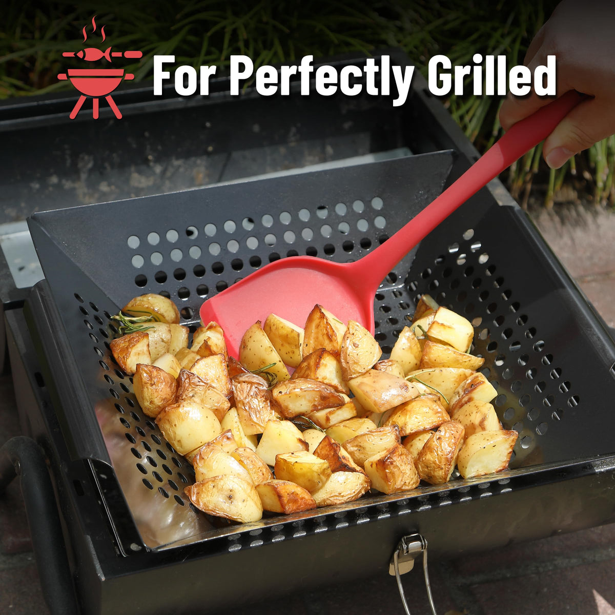 UNCO grill basket ensures even heat circulation across foods.
