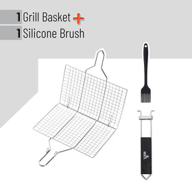 UNCO grill basket on a grill, ready for even cooking.