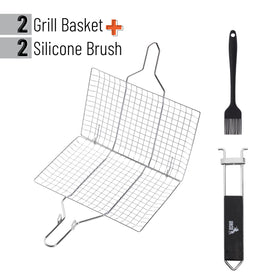 UNCO grill basket showing removable handle for safe flipping