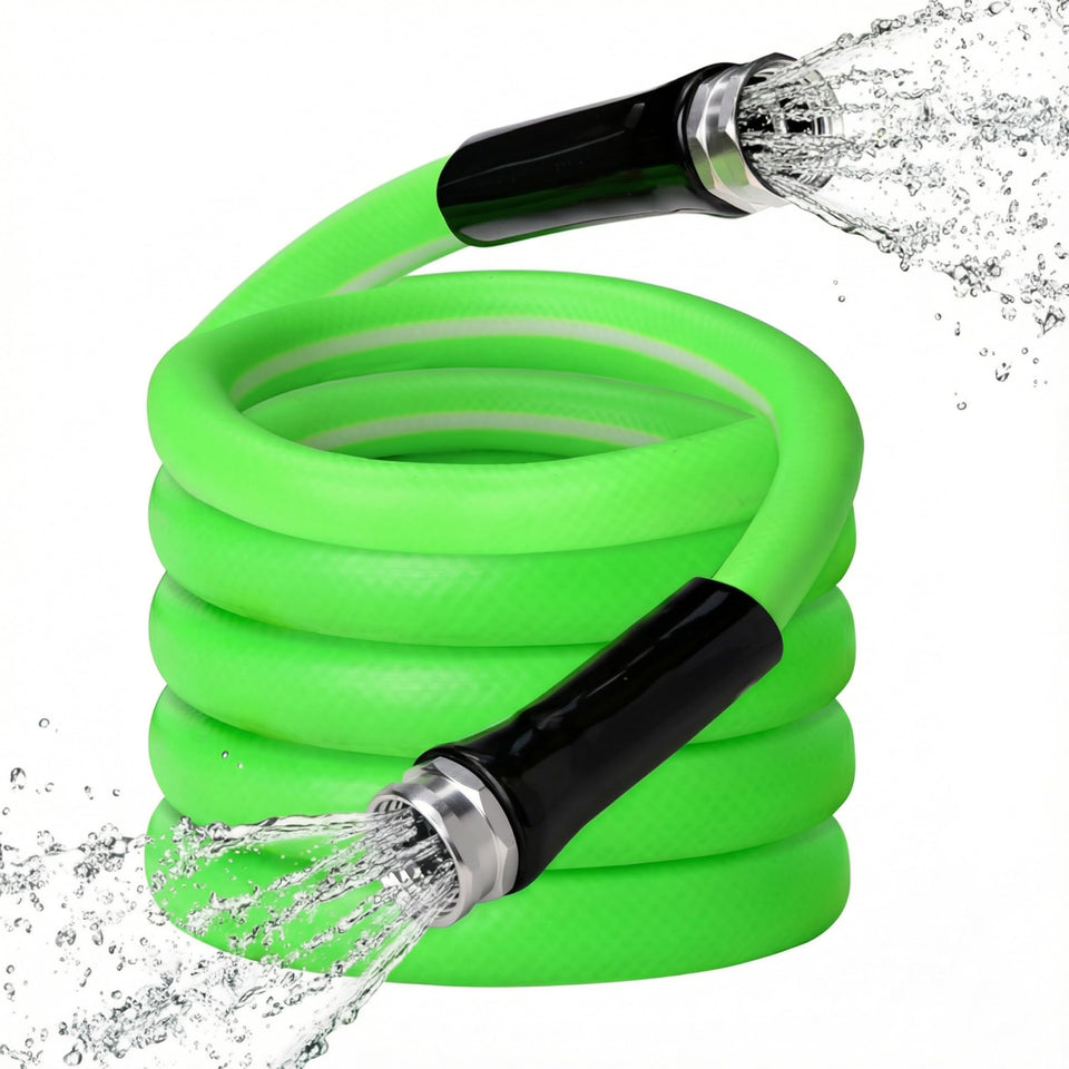 UNCO hybrid leader hose in green with kink-resistant design for smooth water flow.