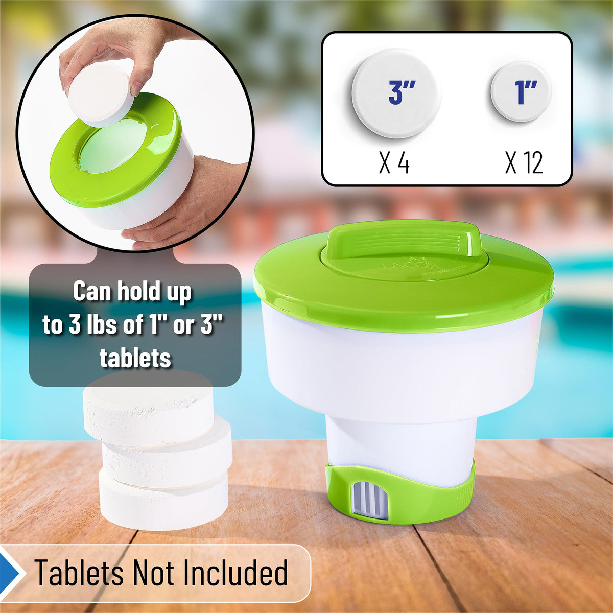 UNCO chlorine floater easy to use with twist-off cap and locking mechanism.