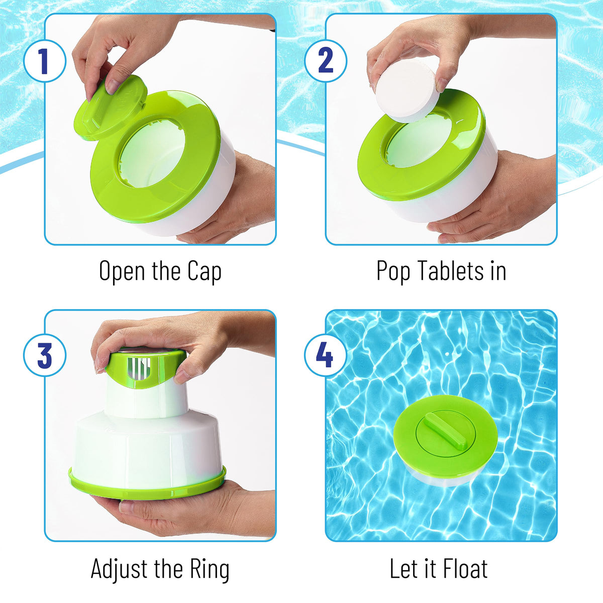 UNCO chlorine floater sits on water, enabling quick monitoring of sanitizer levels.