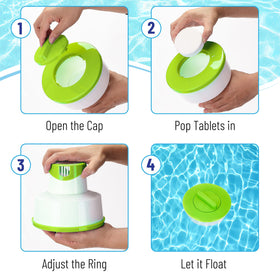 UNCO chlorine floater sits on water, enabling quick monitoring of sanitizer levels.