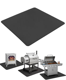 UNCO under grill mat on a wooden deck protecting from grease splatters