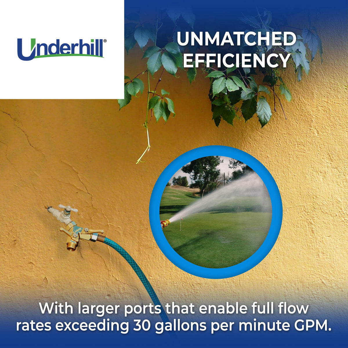 Underhill 30 GPM flow with a leak-free seal for smooth watering.