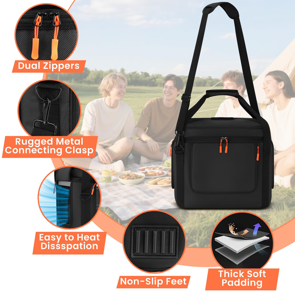 Undomip rugged 1680D fabric with bottom protection guards against wear.