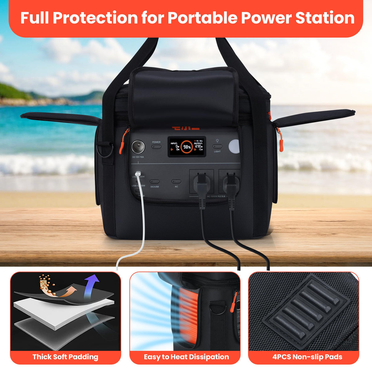 Undomip Jackery 1000 V2 bag bottom with abrasion strips reduces wear