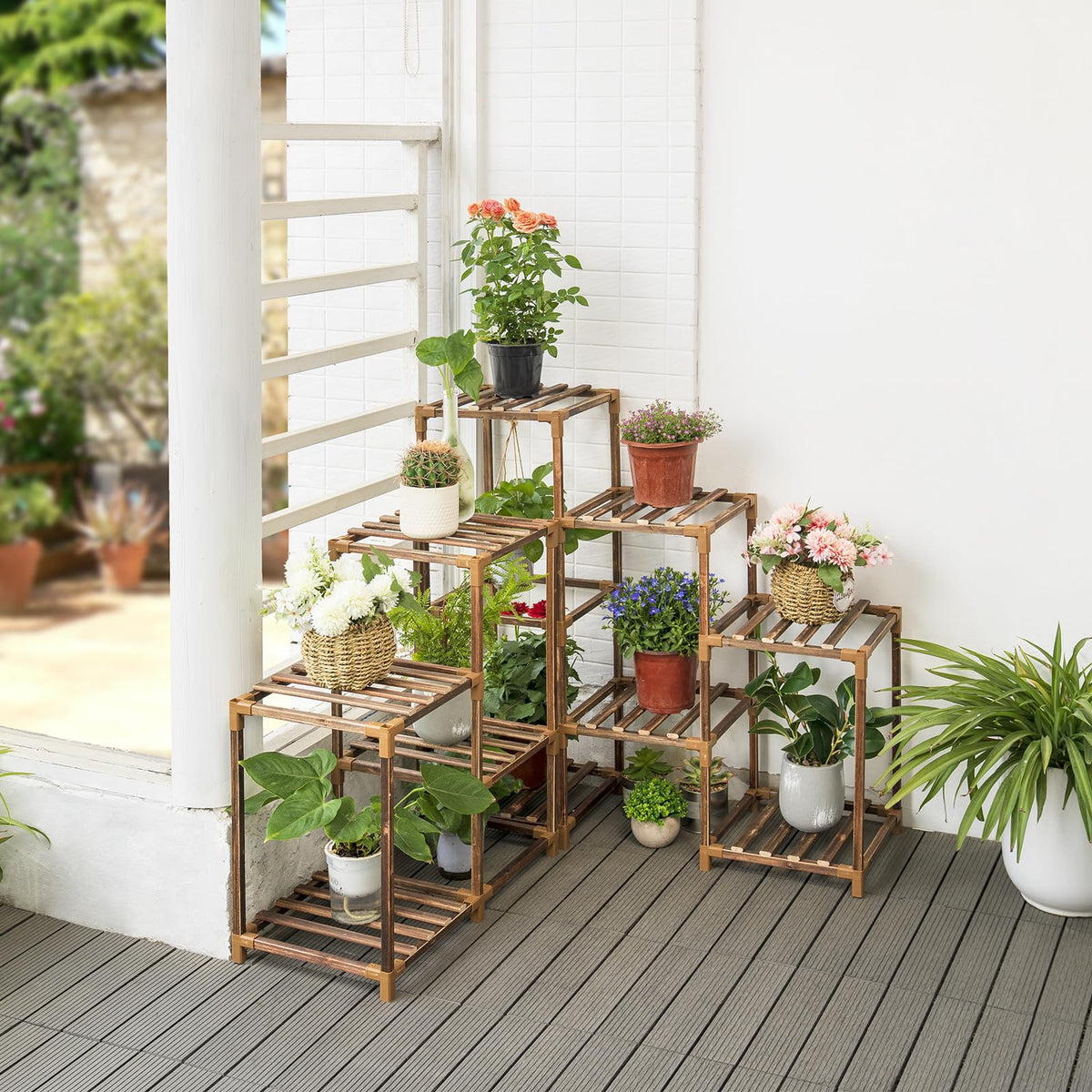Uneedem corner plant shelf multipurpose rack for decor, storage and display.