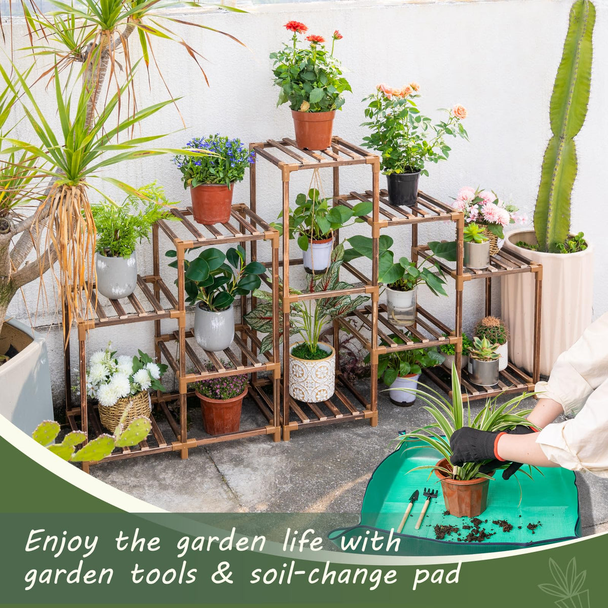 Uneedem wood plant stand, easy assembly with no tools for quick setup.