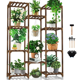 Uneedem plant stand 10-tier shelf showing space-saving design for 11 pots