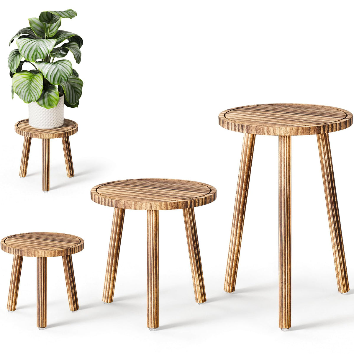 Uneedem Plant Stand Indoor 3-Pack Tallest — elevates tall pots for a balanced display.